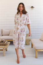 Load image into Gallery viewer, Keeley White/Orange Floral Collared Tie Waist Midi Dress