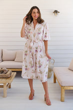 Load image into Gallery viewer, Keeley White/Orange Floral Collared Tie Waist Midi Dress