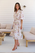 Load image into Gallery viewer, Keeley White/Orange Floral Collared Tie Waist Midi Dress