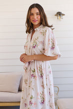 Load image into Gallery viewer, Keeley White/Orange Floral Collared Tie Waist Midi Dress