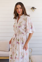 Load image into Gallery viewer, Keeley White/Orange Floral Collared Tie Waist Midi Dress