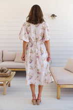 Load image into Gallery viewer, Keeley White/Orange Floral Collared Tie Waist Midi Dress