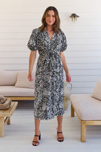 Load image into Gallery viewer, Effie Black/White Floral Tie Waist Dress