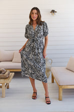 Load image into Gallery viewer, Effie Black/White Floral Tie Waist Dress