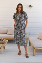 Load image into Gallery viewer, Effie Black/White Floral Tie Waist Dress