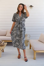 Load image into Gallery viewer, Effie Black/White Floral Tie Waist Dress