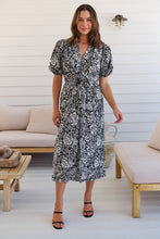 Load image into Gallery viewer, Effie Black/White Floral Tie Waist Dress