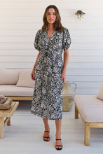 Load image into Gallery viewer, Effie Black/White Floral Tie Waist Dress