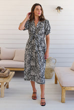 Load image into Gallery viewer, Effie Black/White Floral Tie Waist Dress