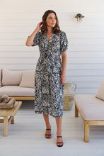 Load image into Gallery viewer, Effie Black/White Floral Tie Waist Dress