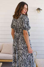 Load image into Gallery viewer, Effie Black/White Floral Tie Waist Dress