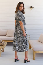 Load image into Gallery viewer, Effie Black/White Floral Tie Waist Dress