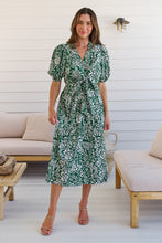 Load image into Gallery viewer, Effie Green/White Floral Tie Waist Dress
