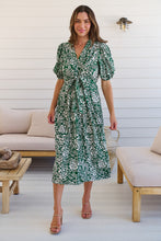 Load image into Gallery viewer, Effie Green/White Floral Tie Waist Dress