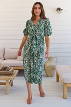 Load image into Gallery viewer, Effie Green/White Floral Tie Waist Dress