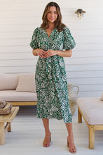Load image into Gallery viewer, Effie Green/White Floral Tie Waist Dress