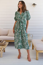 Load image into Gallery viewer, Effie Green/White Floral Tie Waist Dress
