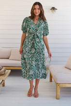 Load image into Gallery viewer, Effie Green/White Floral Tie Waist Dress