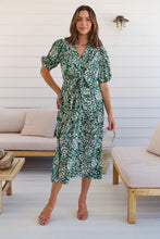 Load image into Gallery viewer, Effie Green/White Floral Tie Waist Dress