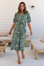 Load image into Gallery viewer, Effie Green/White Floral Tie Waist Dress