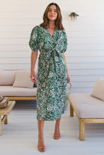 Load image into Gallery viewer, Effie Green/White Floral Tie Waist Dress