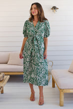 Load image into Gallery viewer, Effie Green/White Floral Tie Waist Dress