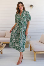 Load image into Gallery viewer, Effie Green/White Floral Tie Waist Dress
