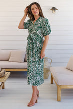 Load image into Gallery viewer, Effie Green/White Floral Tie Waist Dress