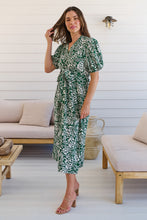 Load image into Gallery viewer, Effie Green/White Floral Tie Waist Dress