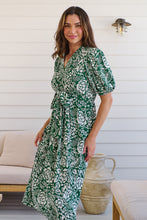 Load image into Gallery viewer, Effie Green/White Floral Tie Waist Dress