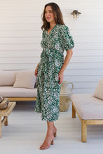 Load image into Gallery viewer, Effie Green/White Floral Tie Waist Dress