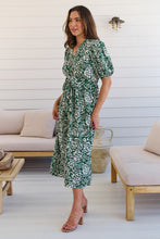 Load image into Gallery viewer, Effie Green/White Floral Tie Waist Dress