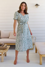 Load image into Gallery viewer, Sloanne Mint Green/White Floral Tie Waist Dress