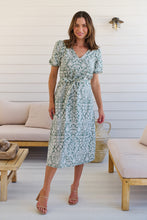 Load image into Gallery viewer, Sloanne Mint Green/White Floral Tie Waist Dress
