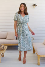 Load image into Gallery viewer, Sloanne Mint Green/White Floral Tie Waist Dress