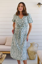 Load image into Gallery viewer, Sloanne Mint Green/White Floral Tie Waist Dress