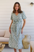 Load image into Gallery viewer, Sloanne Mint Green/White Floral Tie Waist Dress