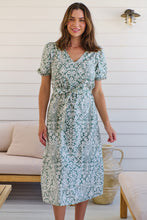 Load image into Gallery viewer, Sloanne Mint Green/White Floral Tie Waist Dress
