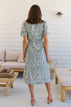 Load image into Gallery viewer, Sloanne Mint Green/White Floral Tie Waist Dress