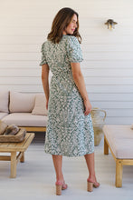Load image into Gallery viewer, Sloanne Mint Green/White Floral Tie Waist Dress