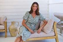 Load image into Gallery viewer, Sloanne Mint Green/White Floral Tie Waist Dress