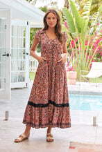 Load image into Gallery viewer, Augustina Watermelon/Peach/Grey Paisley Button Front Maxi Dress
