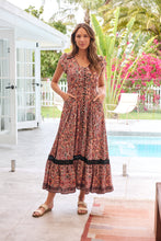 Load image into Gallery viewer, Augustina Watermelon/Peach/Grey Paisley Button Front Maxi Dress