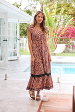 Load image into Gallery viewer, Augustina Watermelon/Peach/Grey Paisley Button Front Maxi Dress