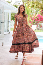 Load image into Gallery viewer, Augustina Watermelon/Peach/Grey Paisley Button Front Maxi Dress