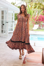 Load image into Gallery viewer, Augustina Watermelon/Peach/Grey Paisley Button Front Maxi Dress