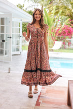Load image into Gallery viewer, Augustina Watermelon/Peach/Grey Paisley Button Front Maxi Dress