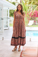 Load image into Gallery viewer, Augustina Watermelon/Peach/Grey Paisley Button Front Maxi Dress