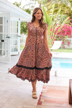 Load image into Gallery viewer, Augustina Watermelon/Peach/Grey Paisley Button Front Maxi Dress