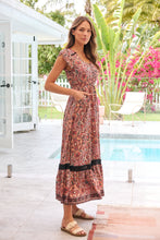 Load image into Gallery viewer, Augustina Watermelon/Peach/Grey Paisley Button Front Maxi Dress